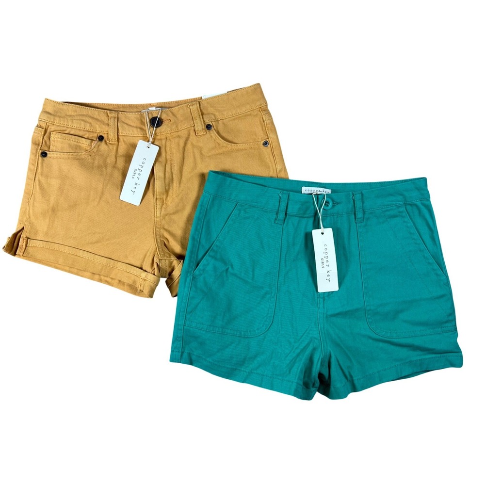 Copper Key‎ Girls Shorts Size 14 Bundle Mustard Yellow Emerald Green NWT Summer